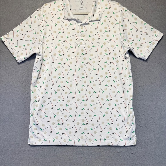 Callaway Other - Caddy Cart Mens Golf Polo Shirt All Over Print Golf Clubs Ball Flags Size Medium